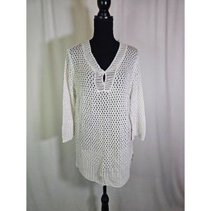 Christopher & Banks Petite White Tunic Sweater Top Size P XL, V-Neck 3/4 Sleeve